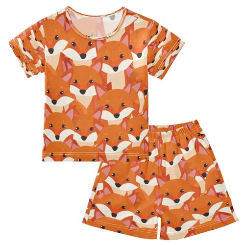 Fox Seamless Pattern Kids Pjs Set Boys Girls Summer Short-Sleeve Sleepwear Pajamas 2PCS