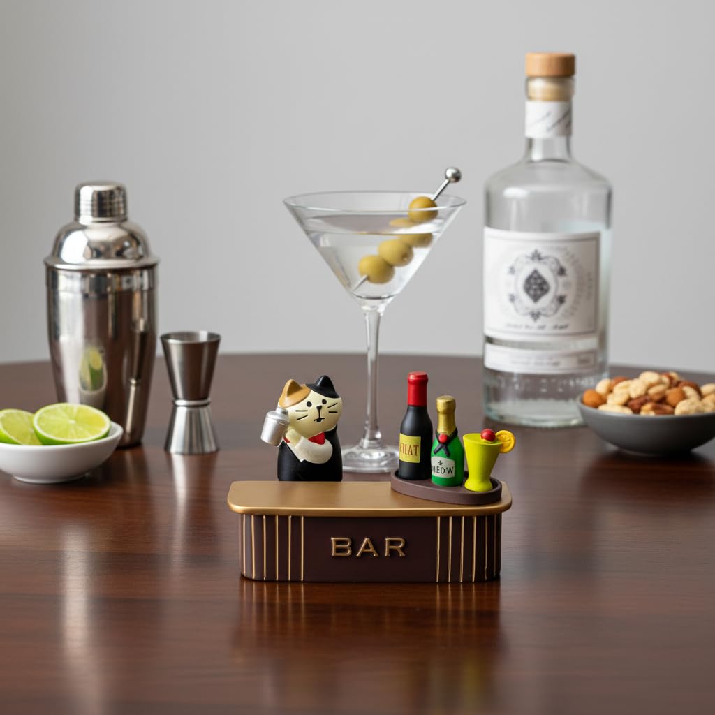 Śmieszne miniaturowe figurki barmana kota z barmanem koktajlowym do akcesoriów biurowych, wyjątkowy prezent dla kota dla miłośników kotów (zestaw barowy)