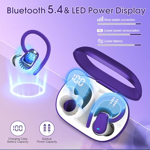 Image of Wireless Earbuds Bluetooth 5.4, 50H Playtime Sport Earphones with Earhooks