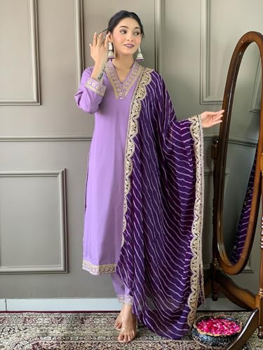 Image of Naixa Women's Rayon Embroidered Straight Kurta with Pant and Dupatta Sets (NX-450)