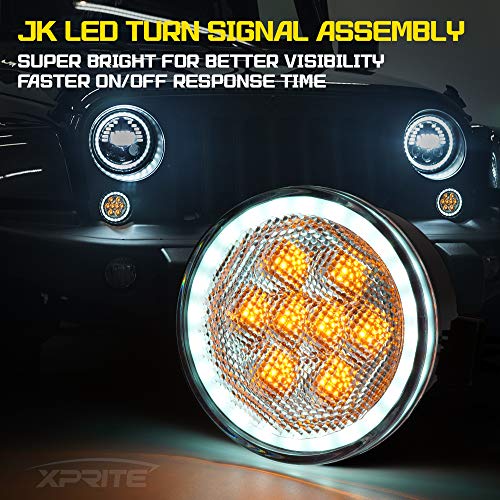 Image of Clear Lens Turn Signals Lights w /DRL Halo Compatible with 2007-2018 Jeep JK | Ultra-Bright LED, Parking Lights, ABS Plastic Shell, Waterproof, Plug N Play, Amber