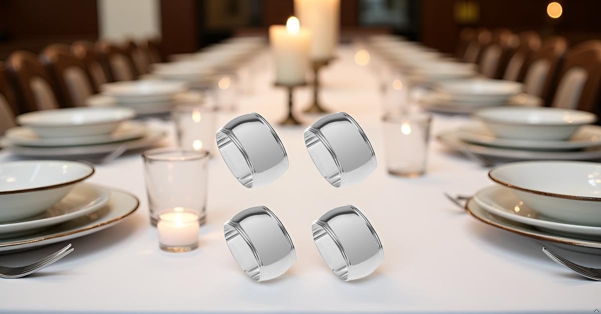 4X Serviettenringe Frankfurt, Oval 5x3 cm, Versilbert, Premium-Qualität für Stoffservietten, inkl. Geschenkverpackung