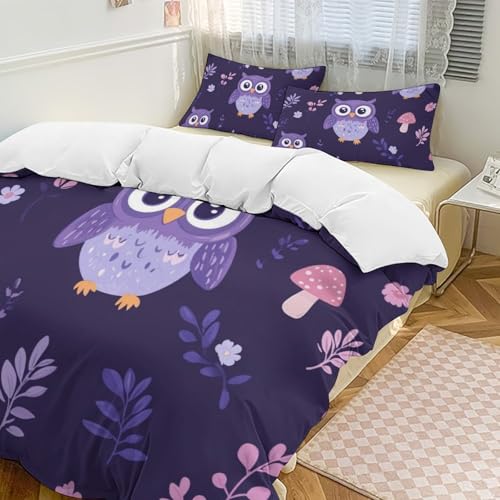 Juego de ropa de cama de búho infantil y juvenil microfibra transpirable con cremallera 3