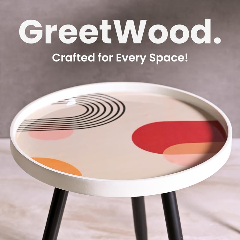 Image of Wooden Side Table for Living Room Decor - 17 Inch Round Table | Resin Top with Metal Legs | Coffee /Dining /End Table for Bedroom, Office - Easy Assembly (Aurora Swirl, Beige)