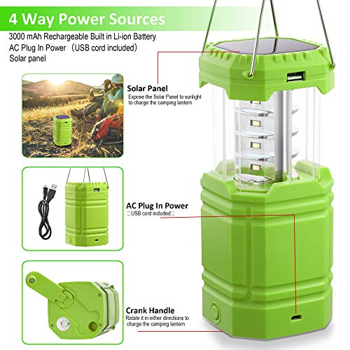image for HOLABABY LED Camping Solar Lantern,Hand Crank Flashlight lamp with 300