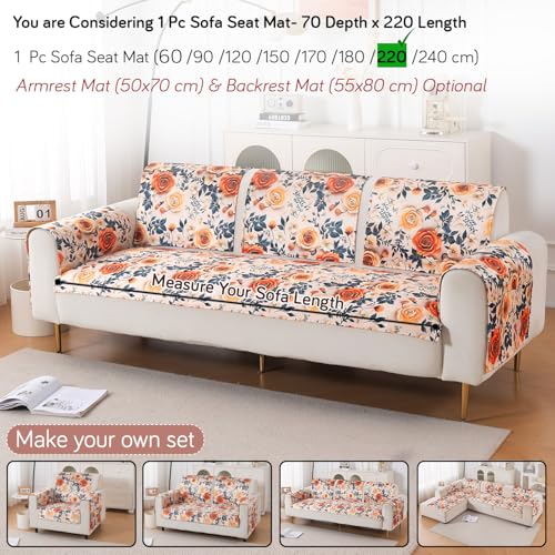 Image of HOKIPO 'Nature Muse' Premium HD Printed Holland Velvet Sofa Cover Mat for 1 /2 /3 Seater & L-Shape Sofa. Make Your Own Sofa Cover Set, Mat 70(D) x 220(L) cm, Caramel Ambrosia (IN-919-D8)