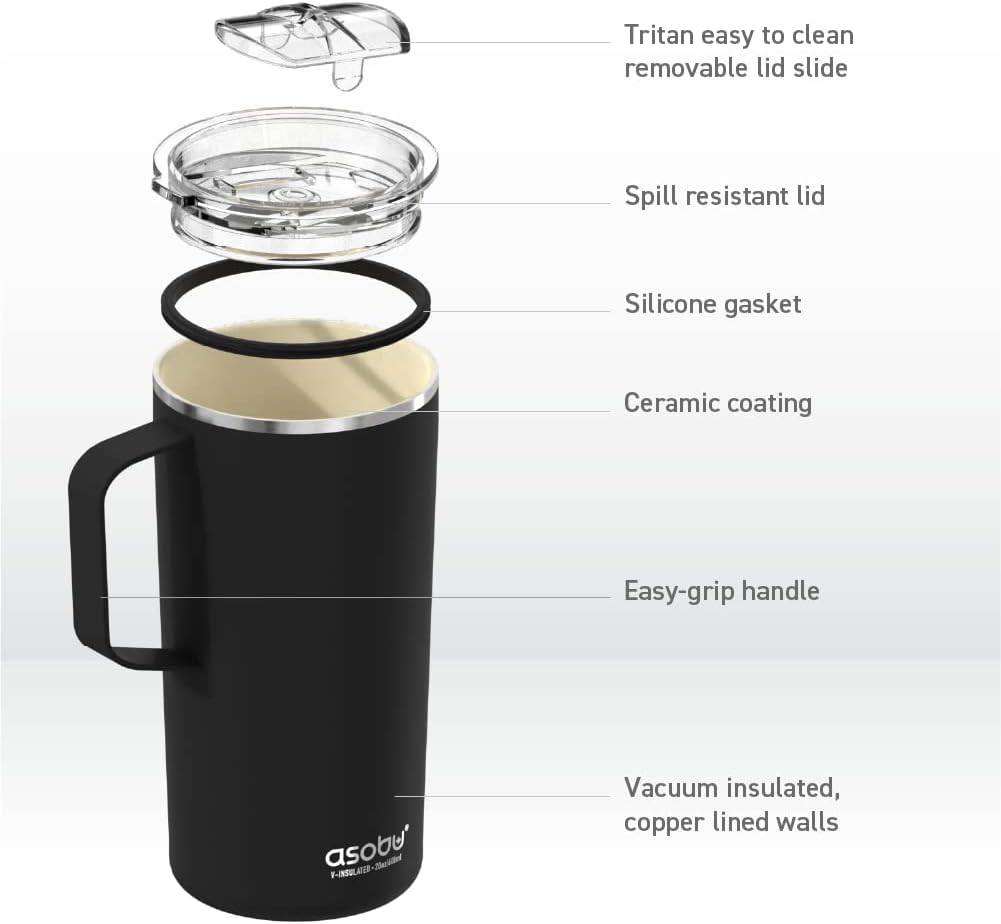 asobu Tower Mug Ceramic Inner Coated Insulated Stainless Steel Cup for Pure Tasting Coffee with Easy Hold Handle and Tritan Lid Fits Standard Cup Holders 20 Ounce Travel Mug Powdered Pink - Image 5