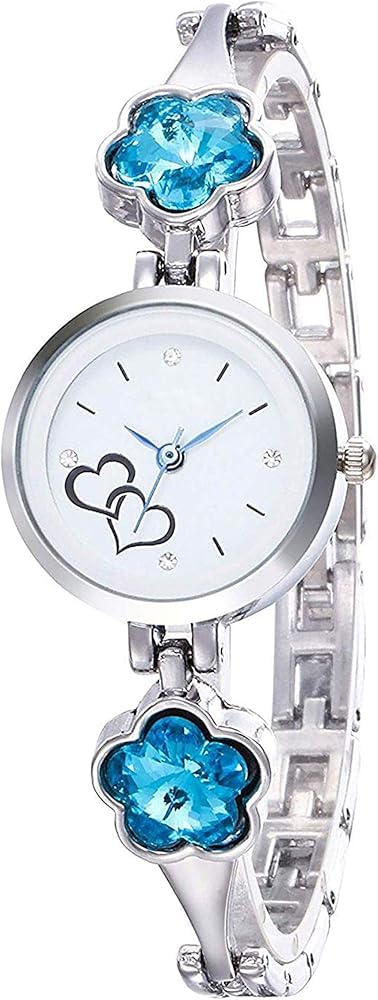 Watch for Women Stylish & Unique Fashionable Blue Stone Flower Charm Bracelet Watch for Women - Heart Dial Edition