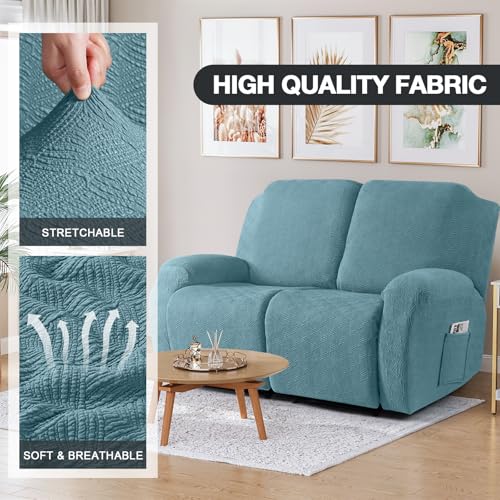 Image of Timeles Recliner Covers Recliner Loveseat Covers Reclining Couch Covers Sofa Slipcovers Stretch Soft Washable (Two-Seater, Teal)