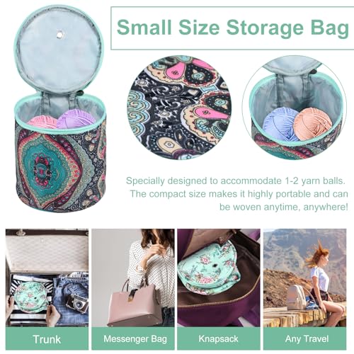Image of PTMTFYL 3 Pcs Crochet Bag Organizer, Yarn Bags for Crocheting, 600D Oxford Cloth Knitting Bag with Yarn Holes, Portable Yarn Holder Bag with Zipper for Store Skein Ball, Short Knitting Needle