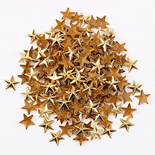 Beadsland Hotfix Iron On, Flat Back Stars Studs - 1/4" Flatback Glue on Studs 300pcs (Gold, 12x12mm)