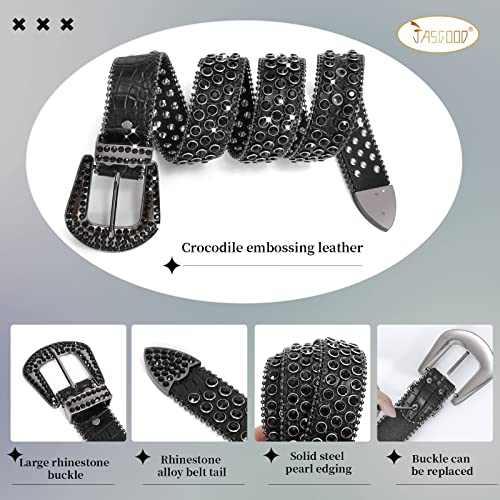Jasgood Men Women Rhinestone Belt Western Leather Belt Cowgirl Cowboy Bling Diamond Studded Leather Belt For Jeans Pants #TOP4