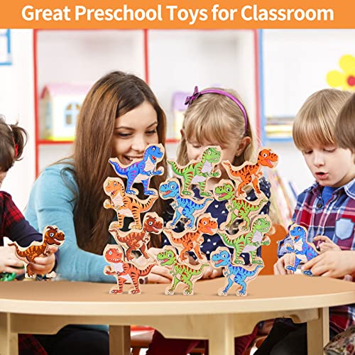 Acoucb Dinosaur Toys For Kids 3-5, Wooden Stacking Toys, 16Pcs Large Sensory Montessori Toys, Balance Competition Game Building Toys, Easter Basket Stuffers, Birthday Gift For Boys Girls #TOP4
