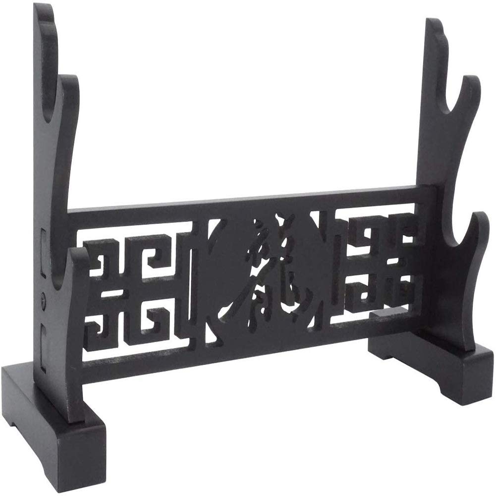RybdaFDc Sword Holder Rack Stand Horizontal Display Samurai Katana Wakizashi Classical Hollow Out Pattern dragon1-3 Tiers Black(2Tier)
