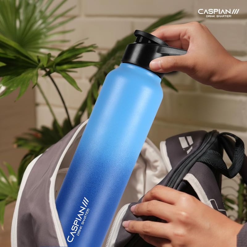 Image of CASPIAN / / / Hike Stainless Steel Customize Sipper Water Bottle Leak Proof Thunder for Fridge Home Office Travel School Kids Boys Girls Adults Sports Gym Yoga (P Blue 1 Litre, Set of 1)