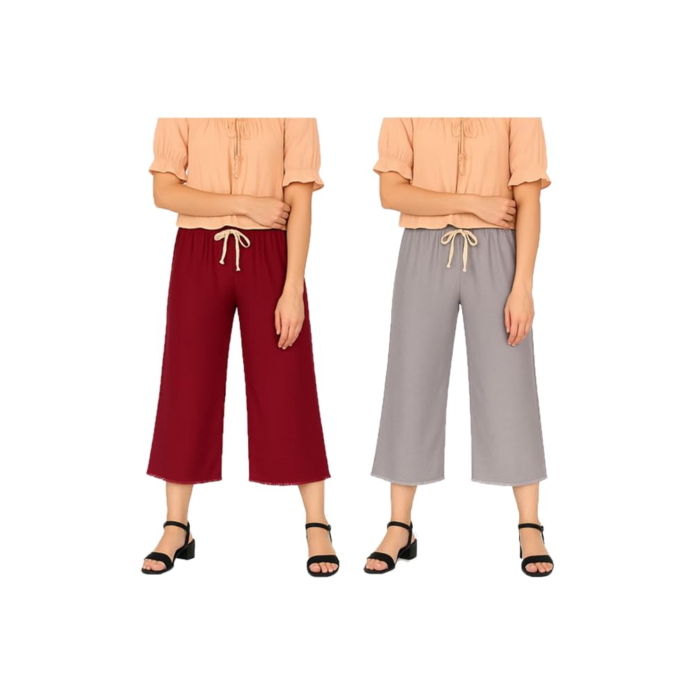 Womens Cotton Plain Loosefit Capri For Girls 2Pack (Grey, Marrone)-picture-30