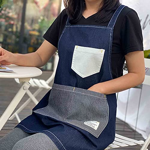 Delantal de Barista Delantales de Mezclilla para Mujer para Hombre Delantal de Mezclilla para Estilista con Bolsillos en la Espalda Cruzada para camareros de Barbacoa