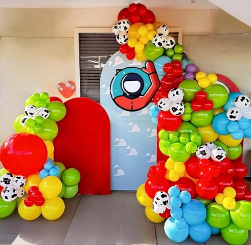 Image of Toy Kids Birthday Balloons, 12 Inch Red Yellow Blue balloons With Cow Print Sky Light Blue Cloud Balloon, Lime Green Balloon for Toy Birthday Decorations Boys Girls Party Decorations