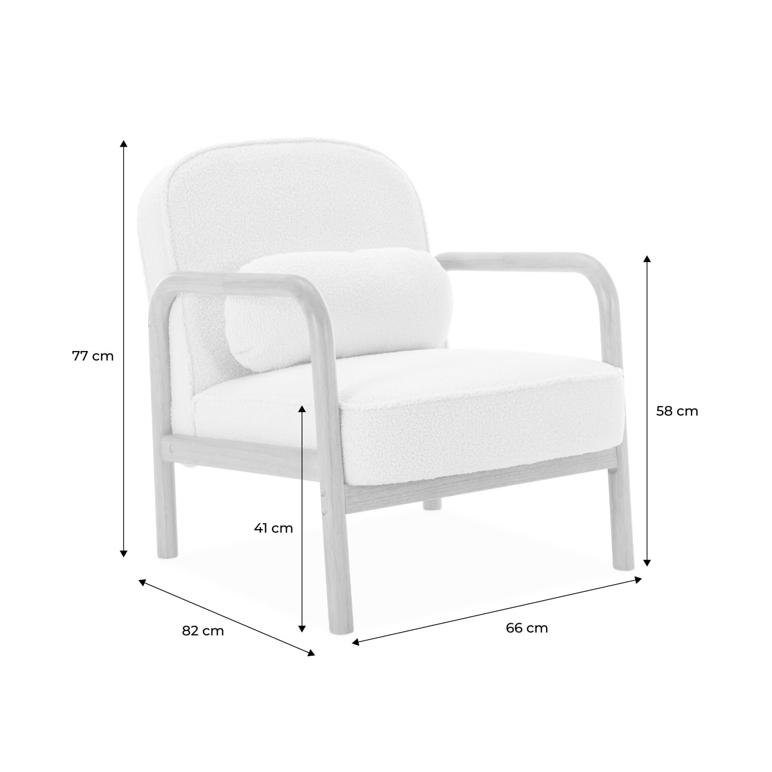 Alice's Garden sweeek - Fauteuil scandinave Arrondi Bois d'hévéa et Tissu Effet Fausse Fourrure