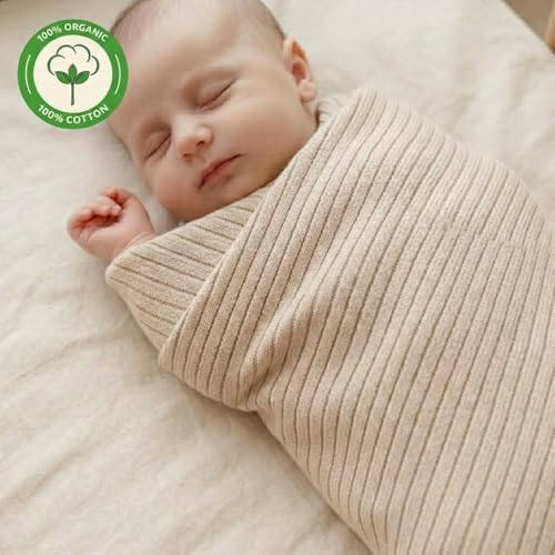 Image of 100% Organic Cotton Knit Receiving Baby Blanket for Newborns - Soft, Breathable Blanket for Crib & Stroller - Nursery Gift (Fog)