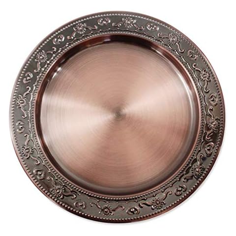 13-Inch Stainless Steel Charger Plates, 6Pcs Copper Dinner Plate Chargers Round Server Ware Cover