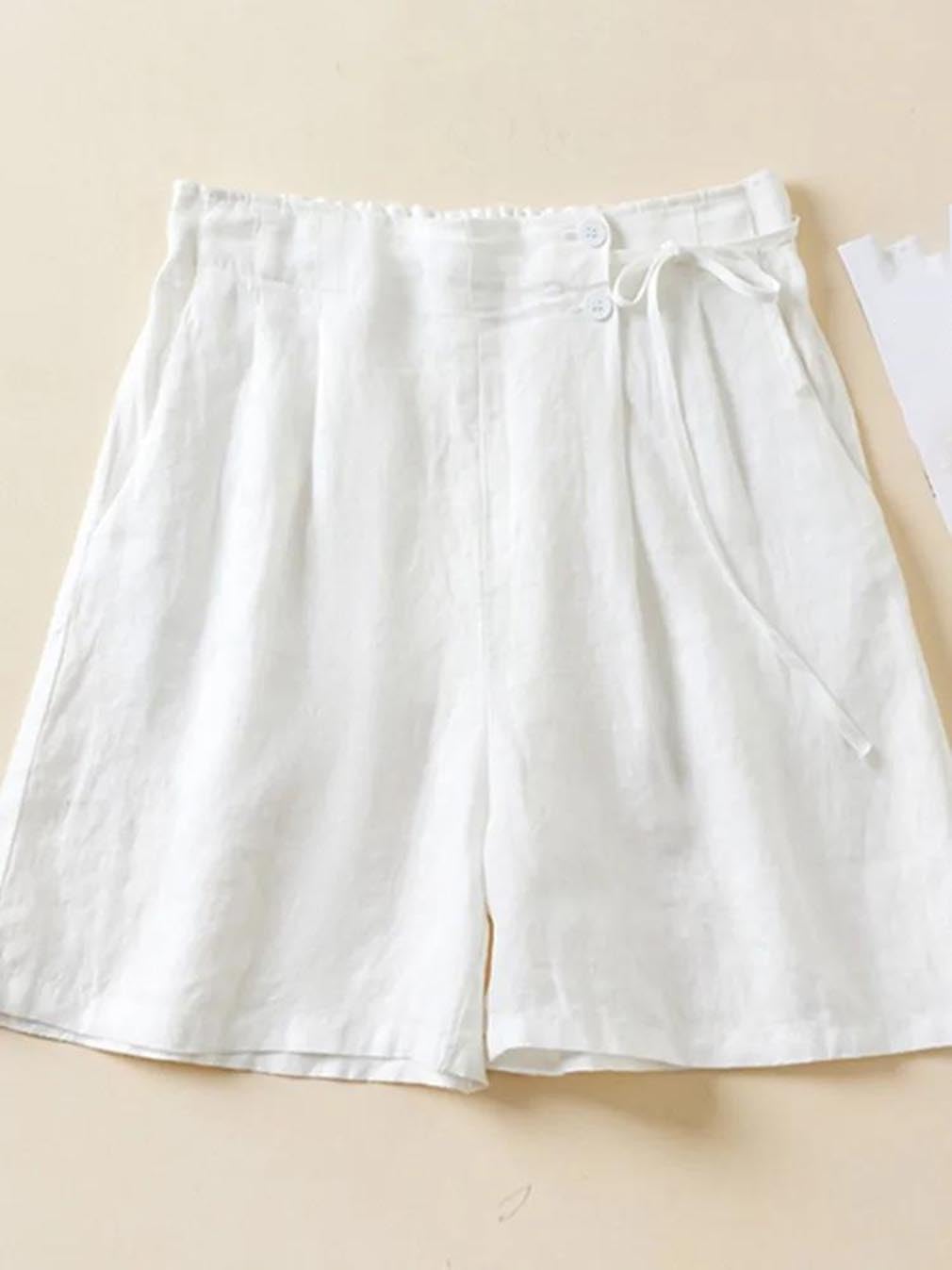 Women Casual Cotton Linen Shorts Vintage Solid Loose Comfortable Pants