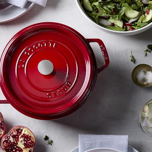 Image of STAUB Cast Iron Dutch Oven 4-qt Round Cocotte, Made in France, Serves 3-4, Cherry