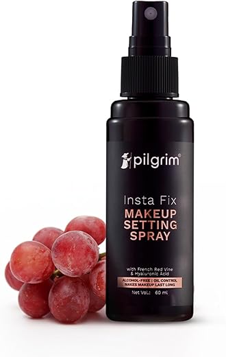 Pilgrim Insta Fix Makeup Setting Spray 60ml | With Hyaluronic Acid & French Red Vine | Setting spray for makeup | Long Lasting | Makeup Fixer | Natural Finish | Oil control…