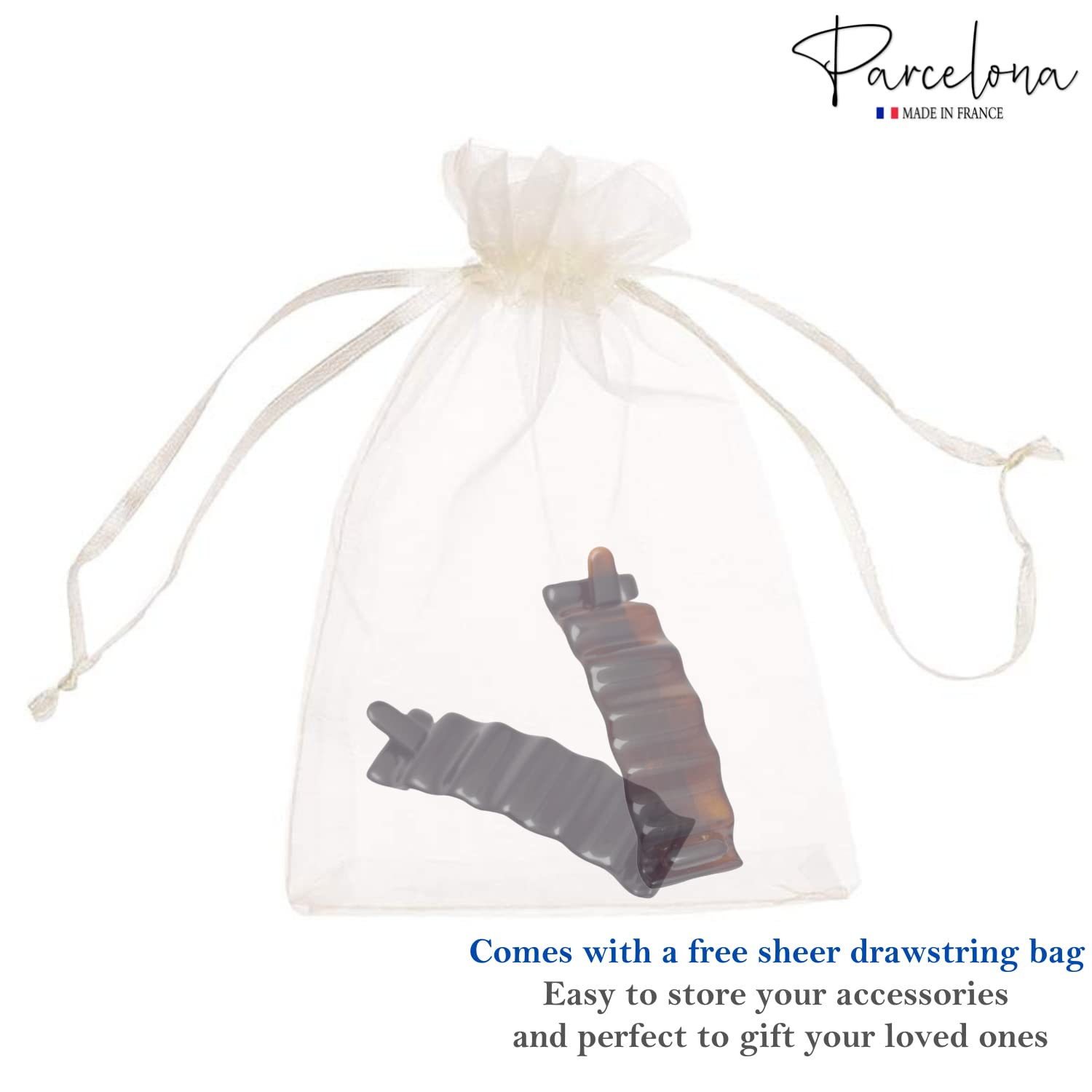 Parcelona French Crinkled Tortoise Shell and Black 3" Hair Clip Metal-Free Celluloid Acetate Barrette for Fine to Medium Hair Non-Slip, Durable Women Hair Accessories 2 Pcs - Image 9