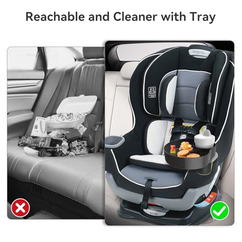 Image of Car Seat Cup Holder Snack Tray Black, Toddler Travel & Road Trip Essentials Accessory for Mess-Free Snacking in the Car,Travel Tray for Kids Car Seat