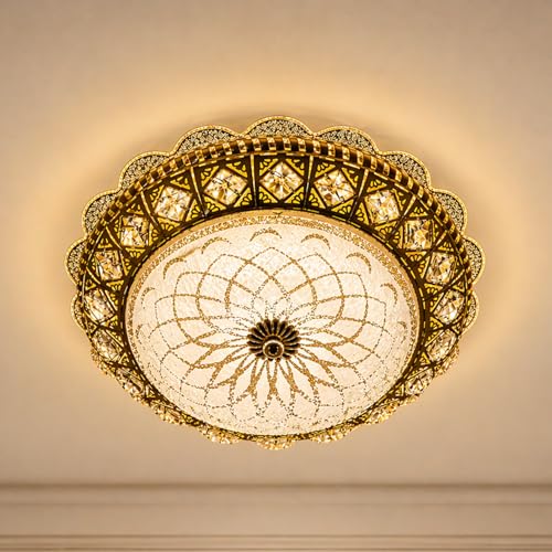 Image of Desidiya LED Modern Round Flower Chandelier for Living Room Ceiling Crystal Ceiling Light Lamp | Jhummar Lighting for Bedroom, Pendant Lighting for Hall, Living & Dining, Multicolour (300MM)