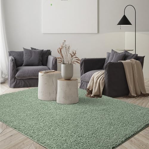 the carpet Foxy Shaggy - Alfombra de Pelo Alto para salón y Dormitorio, Lavable, Antideslizante y Apta para calefacción por Suelo Radiante, Verde, 80 x 150 cm