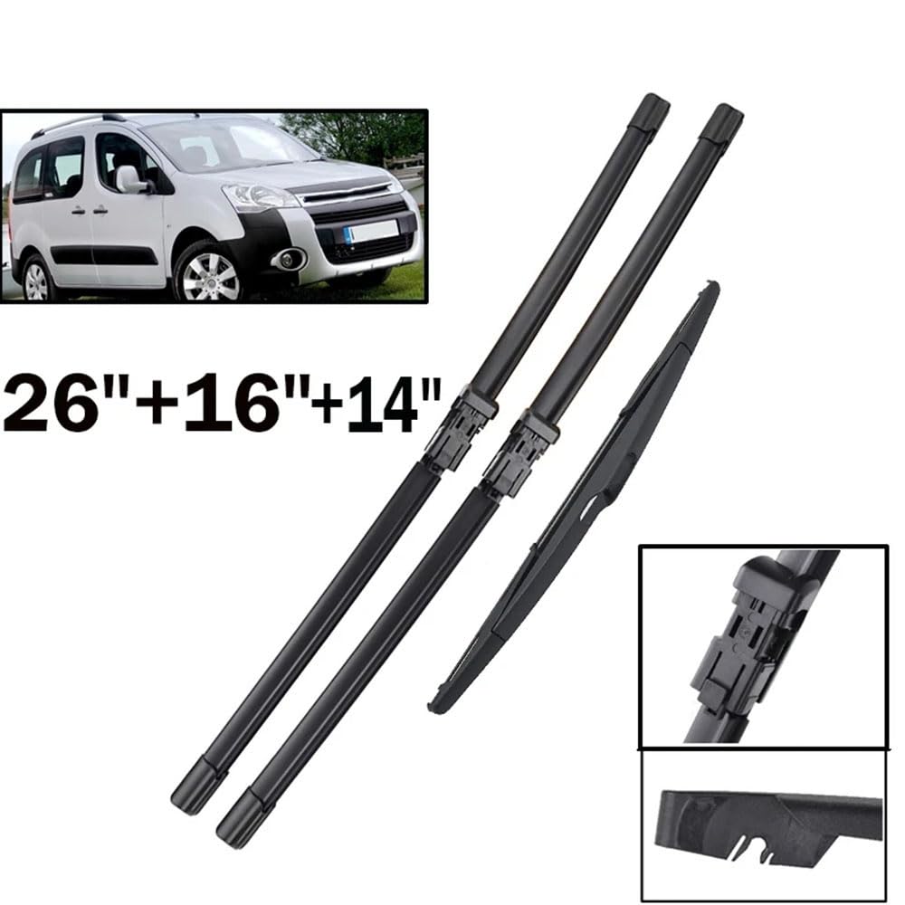Zestaw wycieraczek przednich tylnych do Peugeot Partner 2 2008-2017, gumowa wycieraczka do czyszczenia szyb 26 "16" 14"