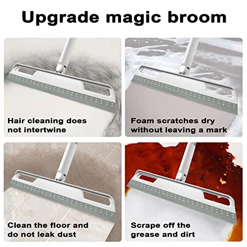 Floor Squeegee Multifunction Magic Broom, 4-in-1 Easily Dry The Floor Surface and Remove Dirt and Hair, pet Hair Remover, Liquid, Glass Wiper, Sweeper Broom for Living Room, Kitchen, Bathroom（Gray）