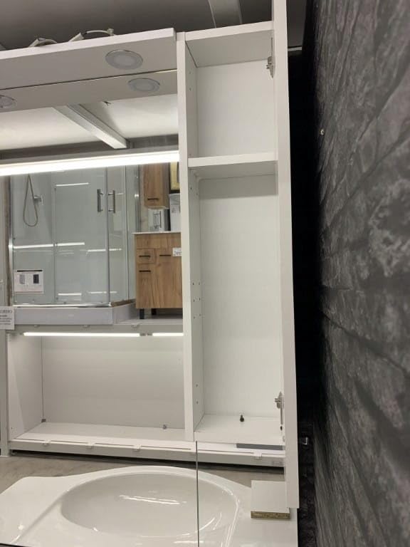 .Deftrans Domodomo Badschrank mit Waschbecken und Spiegel weiß 105 cm, Waschbeckenschrank 80 x 70 x 48 cm, Keramik-Waschbecken-Set, Badmöbel-Set