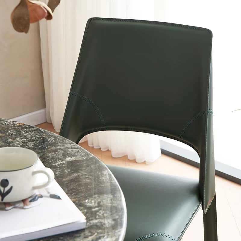 Office Chair Saddle Leather Italian Dining Chair Minimalist Style Scandinavian Light Luxury Household Chair Thick Leather Backrest Chair Dark Green Gaming Chair