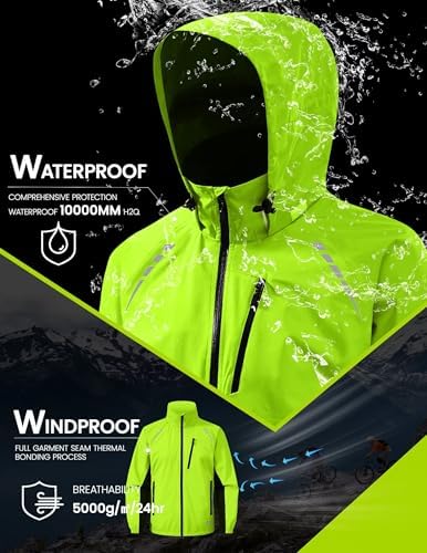Nepest Cycling Rain Jacket Mens Waterproof Lightweight Packable Biking Windbreaker with Hood Raincoat for Running Hiking - Image 2