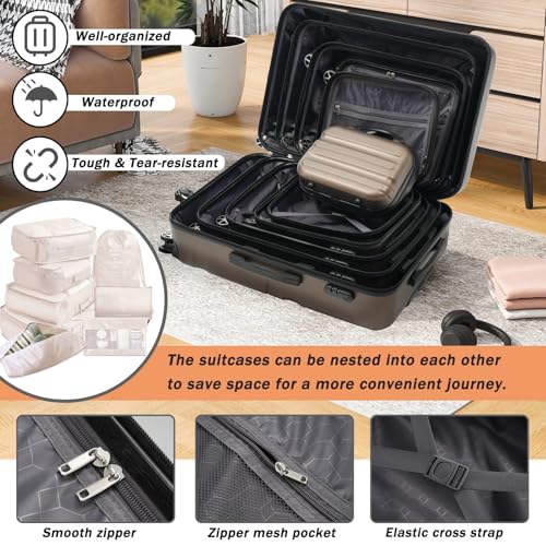 Image of 13 Piece Luggage Sets, Lightweight Suitcases with Dual Spinner Wheels, Carry-On & Check-In Sizes for Travel and Business (brown)