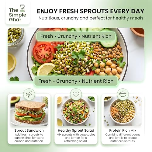 Image of Multi Use Sprouts Maker Jar 720 ML | Plastic Sprouting Container with Mesh Lid | Seed Sprouting Jar for Beans, Moong, Chana & Microgreens | Clear Kitchen Sprout Maker
