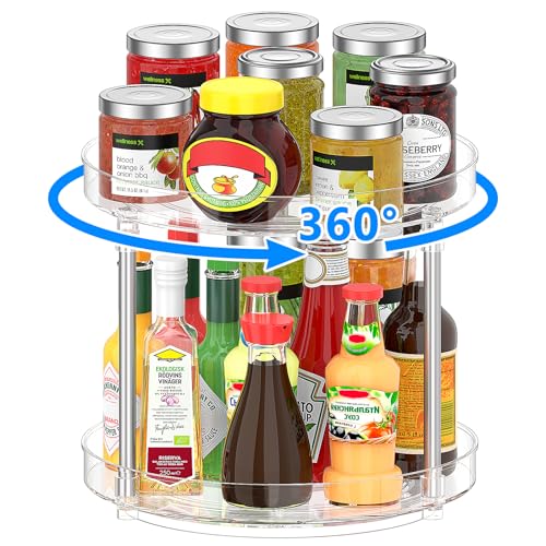 Drucilla 24cm 2-Stöckige Drehteller Kühlschrank Organizer, 360° Drehteller Küche Organizer, Drehplatte Kühlschrank, Drehbares Gewürzregal für Flaschen, Gewürzen
