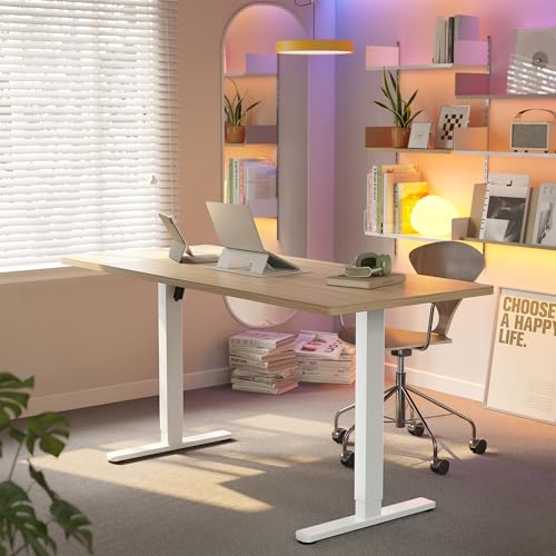 Image of HUANUO 71 x 30 inch Electric Standing Desk Adjustable Height, 4 Memory Height Settings, Sit Stand Up Desk for Home Office & Computer Workstation, LightWalnut