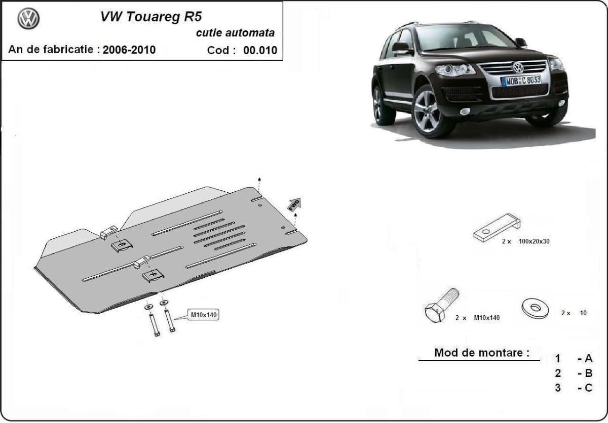 compatibile con Protezione di acciaio per il cambio automat Volkswagen Touareg 7L (2003-2010)