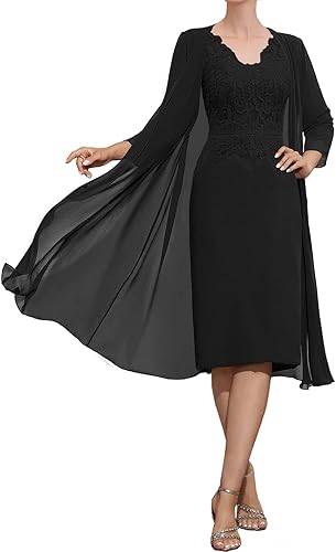 Miniatura 4 de Mother of The Bride Dresses Lace Appliques V-Neck with Jacket for Wedding