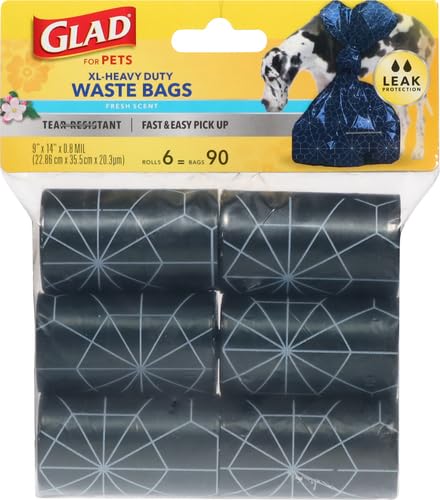 Image of Glad for Pets Extra Large Scented Dog Poop Bags, Heavy Duty Tear-Resistant Pet Waste Pickup Bags with Fresh Scent, Easy-Tie Handles for Walking, Camping, Travel, 90 Count