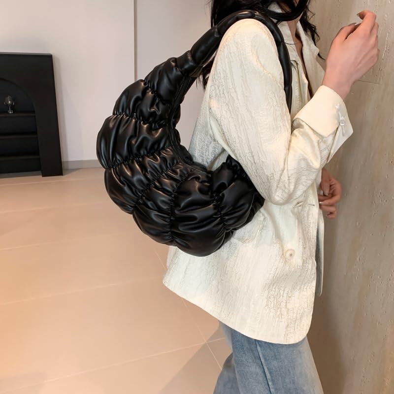 Puffer Shoulder Bag Puffy Hobo Purse Padded Tote Bag for Women Lightweight PU Puffer Crescent Shoulder Handbag2