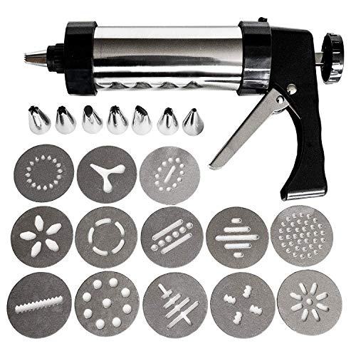 SHATCHI Stainless Steel Press Maker Kit Machine Cookie Molds Cake Icing Tools with 8 Piping Nozzles and 13 Biscuit Discs Cutters - Image 4