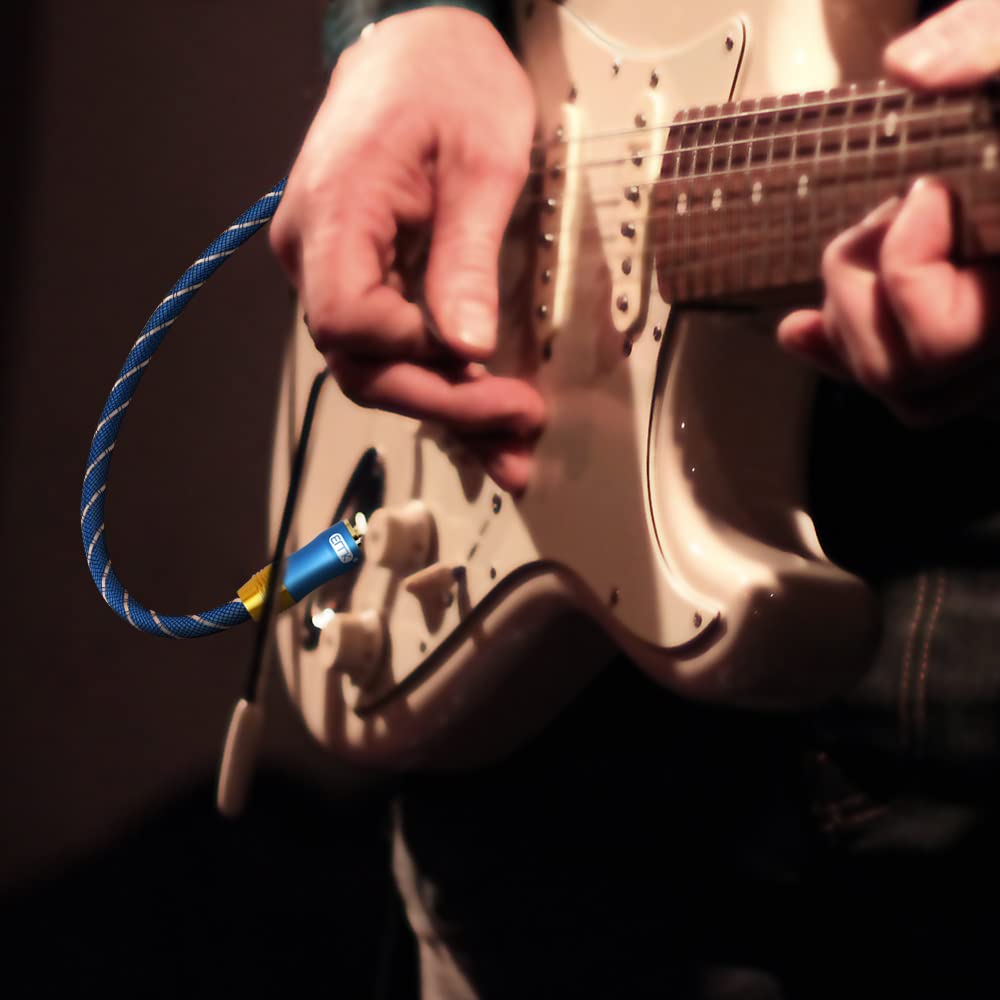 EMK Cavo per Chitarra da 6,35 mm Cavo jack 6,35mm Cavi per strumenti Cavi audio Mono TS 6,3mm jack Tappo placcato oro intrecciato in nylon per basso elettrica, tastiera, sintetizzatore, blu (3 m)