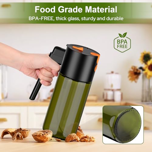 Euqvunn Ölsprüher für Speiseöl 2-in-1, 500 ml Ölspender und Öl-Sprühflasche aus lichtschützendem Glas, für Olivenöl, Airfryer… – Ansicht 6