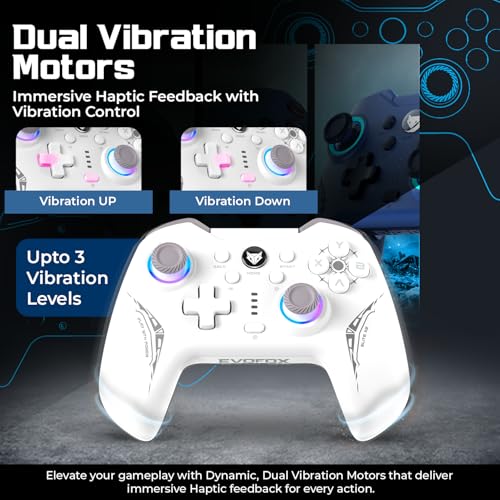 Image of EvoFox Elite X2 Wireless Gaming Controller For PC with 1000Hz Polling Rate, Dual-Mode (2.4G & Type C), Hallsense Magnetic Hall 3D Joysticks & Triggers, EZ Click Macros, Dual Vibration Motors(White)