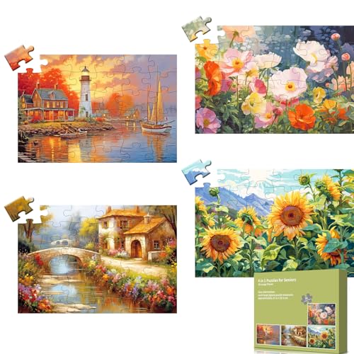 Qingdewan Lot de 4 grands puzzles de 36 pièces pour personnes âgées atteintes de démence, produits de la maladie d'Alzheimer, jeux cognitifs pour adultes, personnes...
